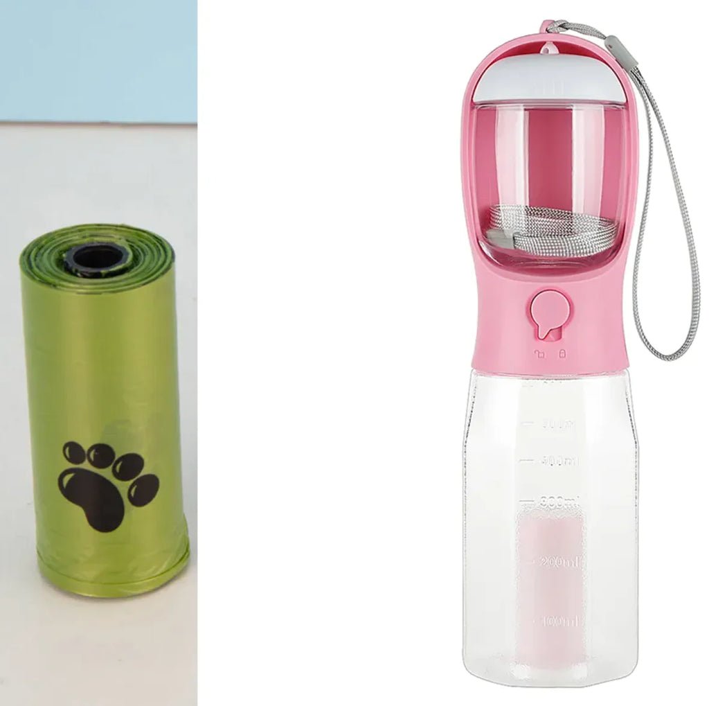 3-in-1 Pet Water & Food Bottle with Waste Bag Holder 🐶